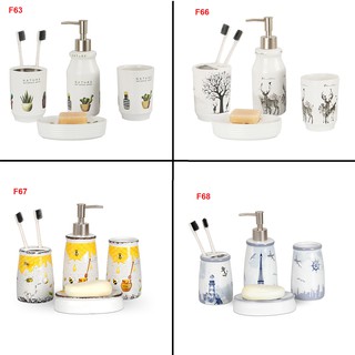 Bộ Sứ 4 Món Để Phòng Tắm ( Cốc Súc Miệng , Cốc Để Bàn Chải , Khay Xà Bông , Bình Nước Rửa Tay ) F63