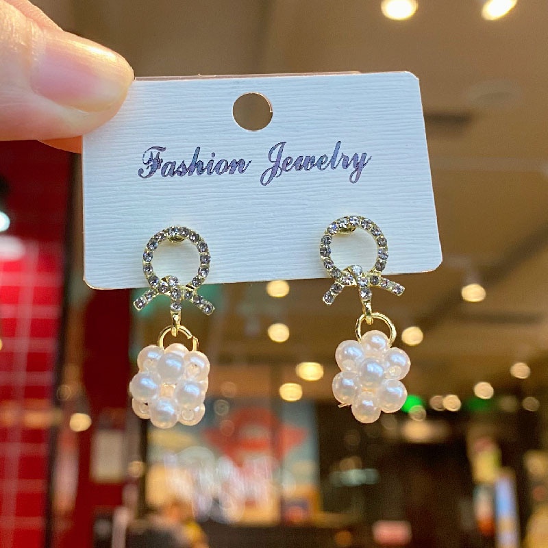 Bông tai mạ bạc 925 phối ngọc trai nhân tạo thiết kế kiểu dáng xinh xắn