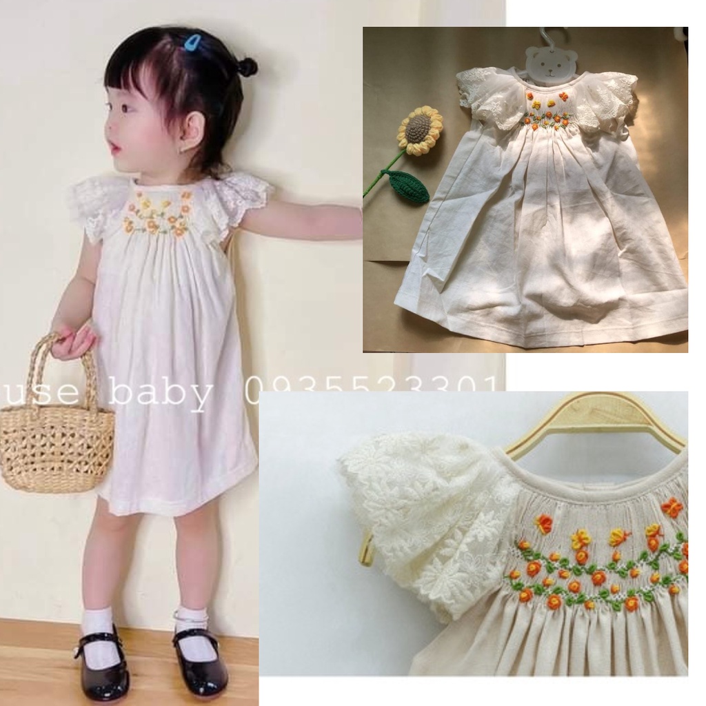 SẴN HÀNG (8-35KG) hình tự chụp ĐẦM SMOCK THIẾT KẾ đầm váy cho bé cánh tiên đầm nude