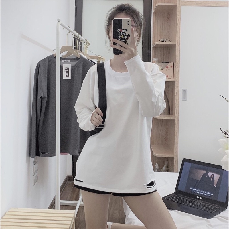 Áo sweater nữ dài tay cổ tròn rách gấu vải đẹp 3 màu cá tính