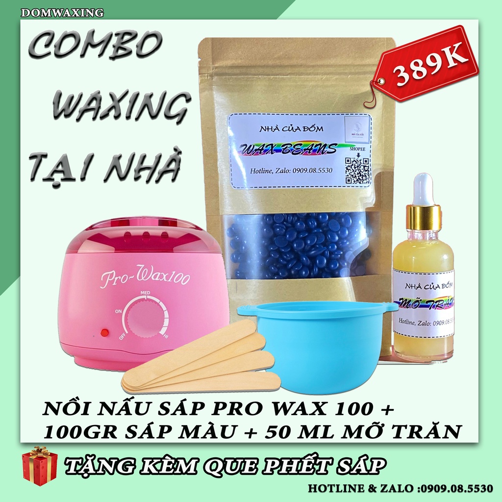 riệt lông sáp wax nóng tại nhà+ nồi nấu sáp pro wax 100+ 50ml mỡ trăn nguyên chất + chén silicone nấu sáp