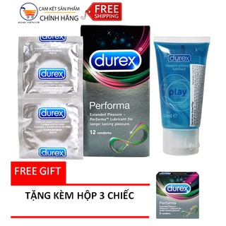 [ CAM KẾT CHÍNH HÃNG ] Bộ Bao cao su Durex Performa 12s + 1 gel Durex Intimate - Tặng kèm 1 hộp 3S