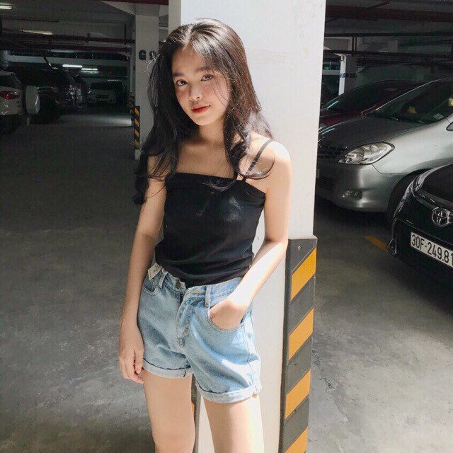 Áo thun hai dây trơn hai màu trắng/đen basic LOVI