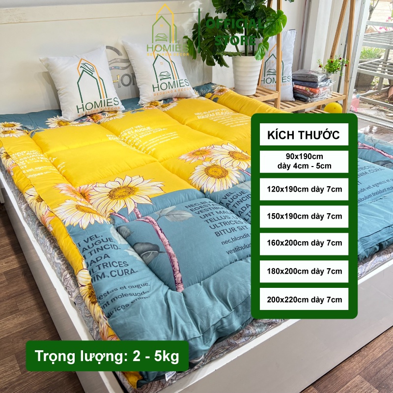 Nệm Topper Cúc Vàng HOMIES Tấm làm mềm đệm cotton Đũi Hàn quốc mới nhất 2020 - Có Chun 4 Góc Cố Định Đệm