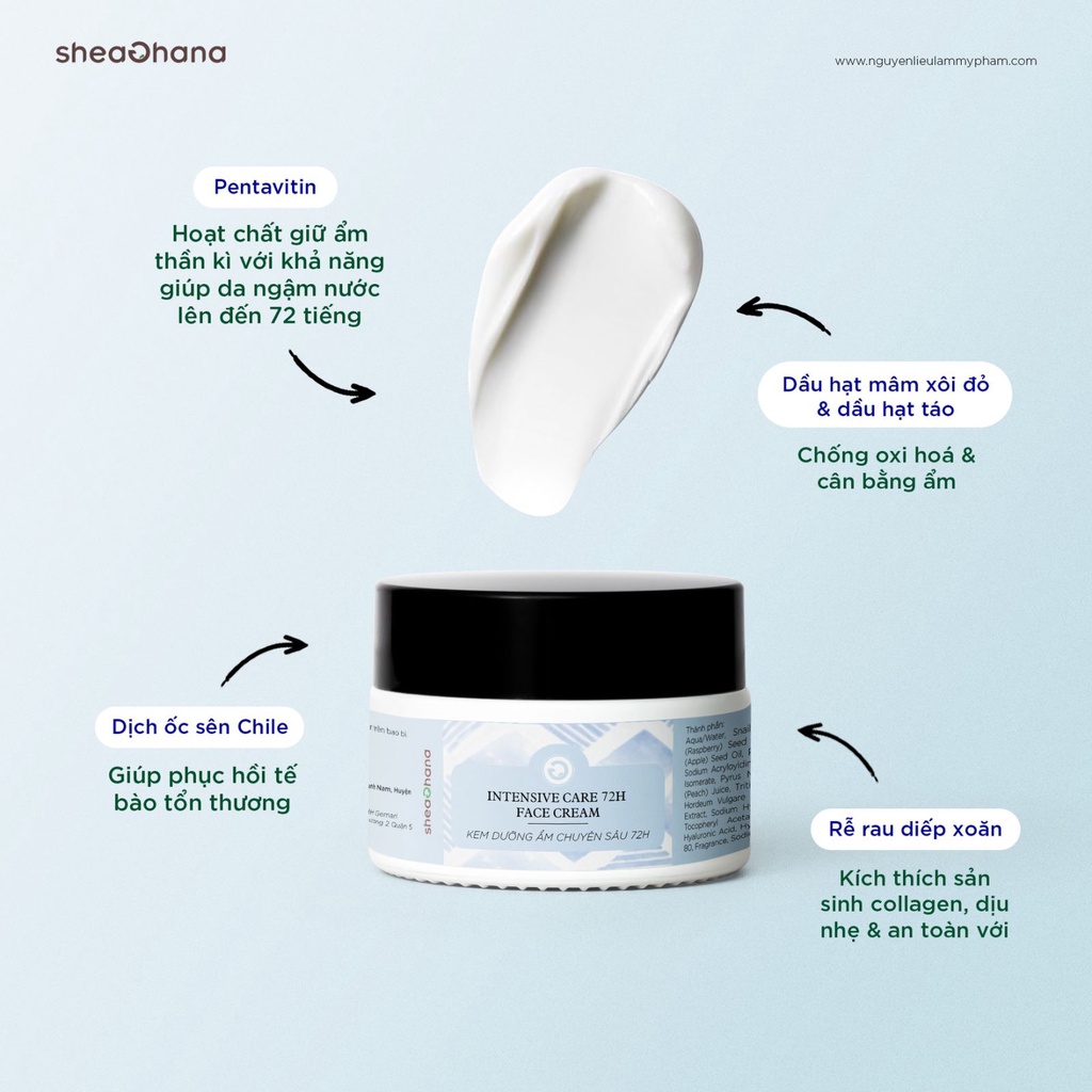 Kem dưỡng ẩm chuyên sâu 72 giờ SheaGhana Intensive Care 72h Face Cream 30gr