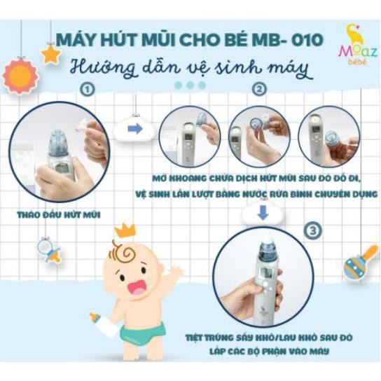 [Hàng chính hãng] Máy hút mũi Moaz Bebe pin điện trẻ em, dụng cụ vệ sinh mũi an toàn cho bé sơ sinh MB010