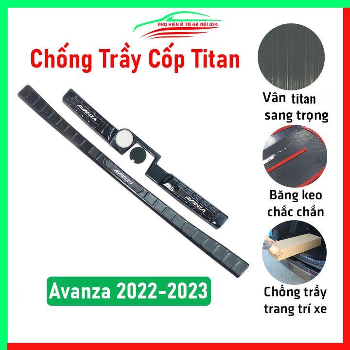 Ốp chống trầy cốp Avanza 2022-2023 thép không gỉ vân Titan chống trầy bảo vệ xe