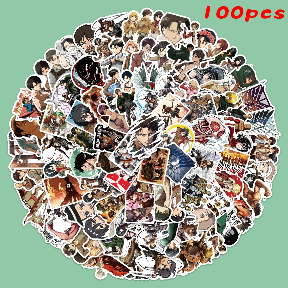 100 sticker hình Anime Attack on Titan Cartoon trang trí ván trượt/xe máy/sổ lưu niệm/đồ chơi DIY