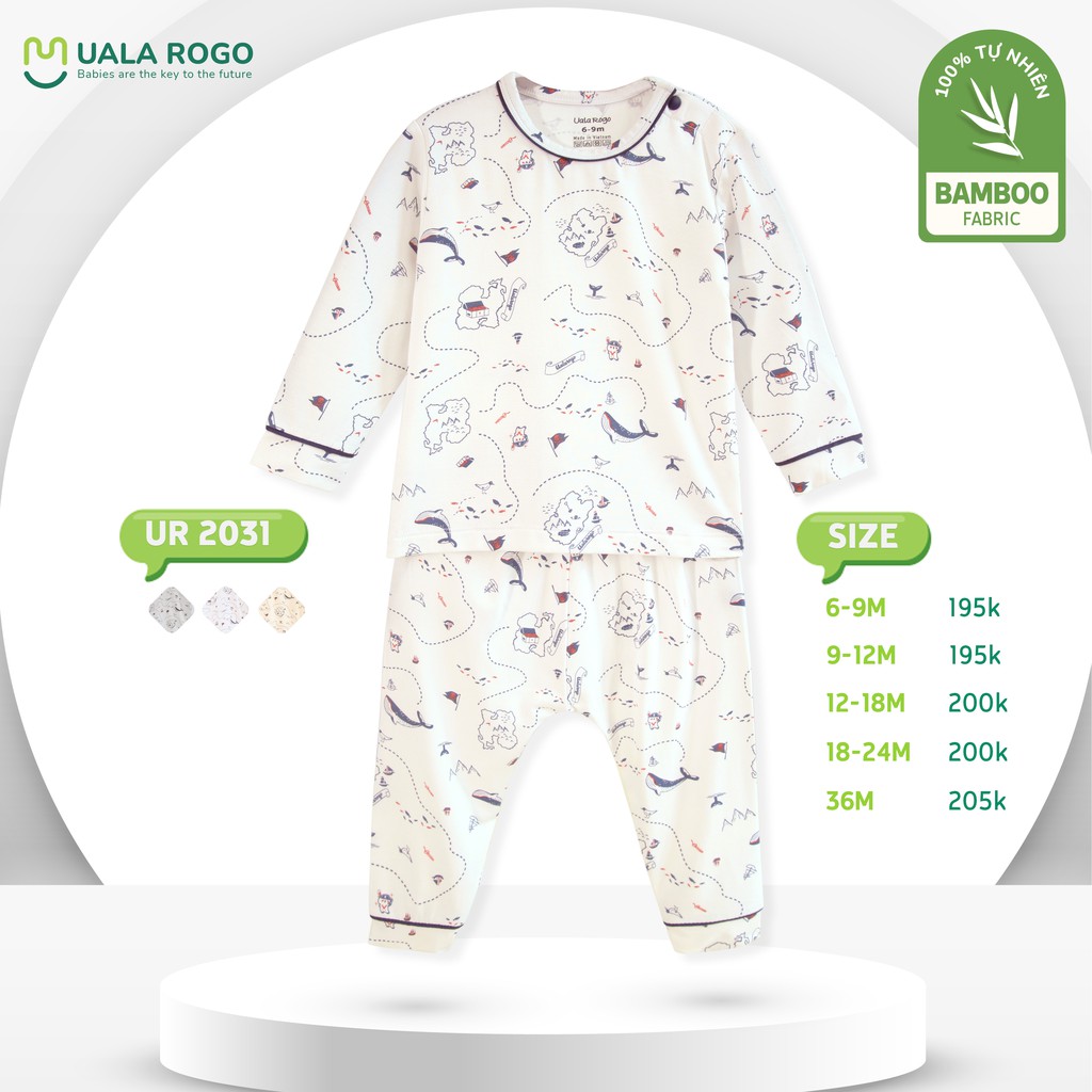 Bộ QA dài tay Bé Trai họa tiết từ 6-36M Bamboo UalaRogo