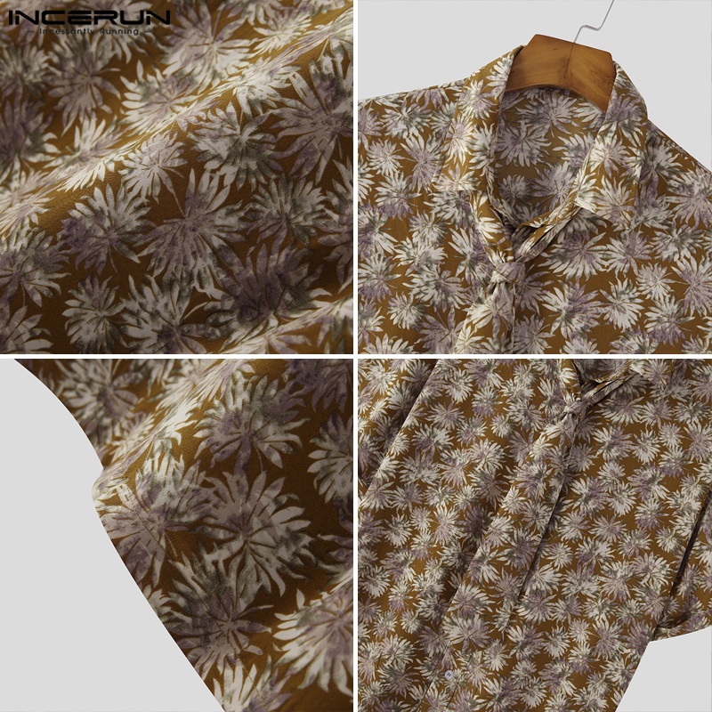 Áo sơ mi INCERUN tay ngắn in họa tiết hoa phong cách thời trang cho nam