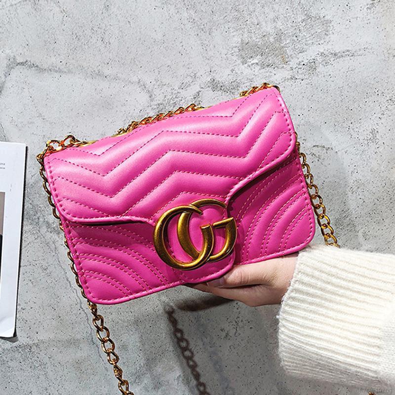 Women Casual Solid Color Crossbody Lozenge Chain Shoulder Bag Handbag