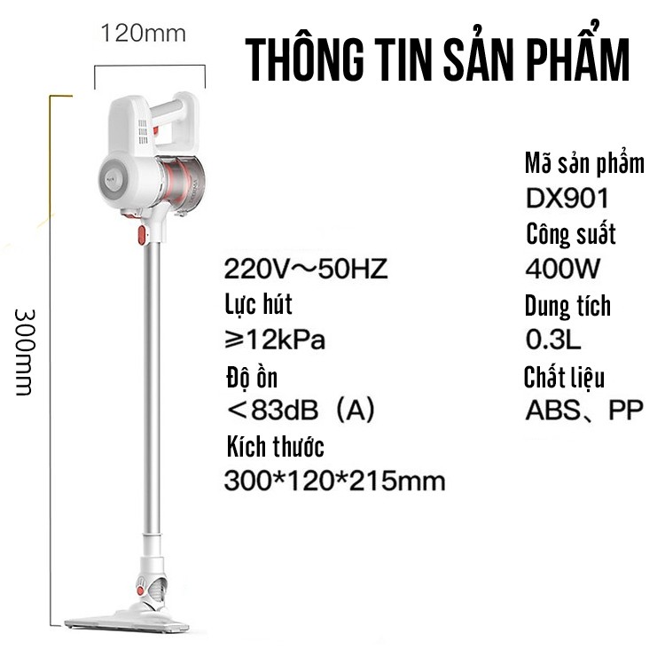 Máy Hút Bụi Cầm Tay Gia Đình Deerma DX901 Siêu Nhẹ Công Suất 400W Công Nghẹ Lốc Xoáy Lọc Bụi Hepa