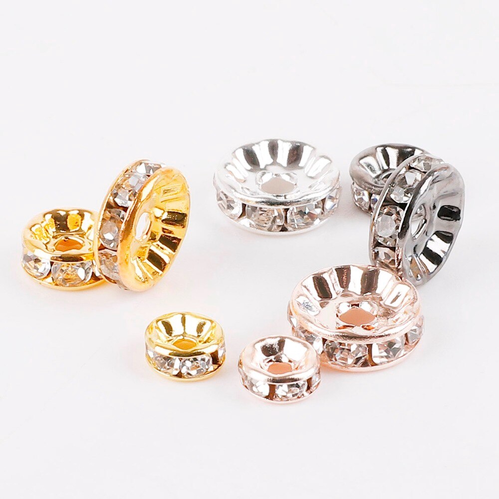 Hạt đá thạch pha lê kim loại bằng sắt đồng dùng làm vòng cổ/ vòng tay 4mm/6mm/8mm/10mm