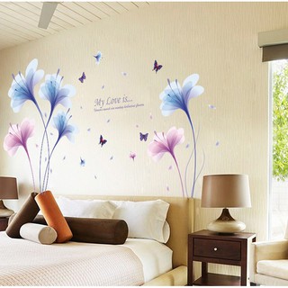 Decal Dán Tường Hoa Cánh Mỏng Xanh
