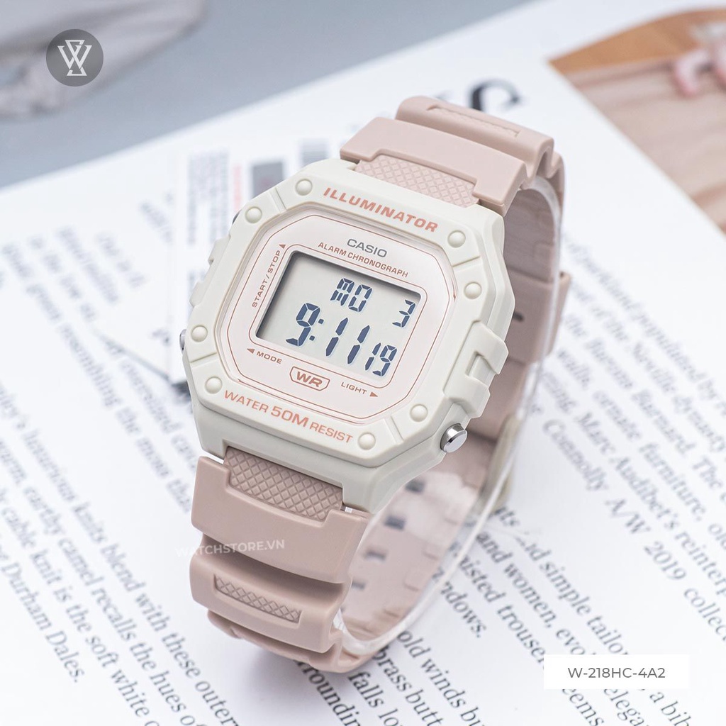 Đồng Hồ Điện Tử Unisex Casio WATCHSTORE W-218HC-4A2VDF Thiết Kế Mặt 44mm, Dây Đeo Và Vỏ Nhựa Phong Cách Trẻ Tr