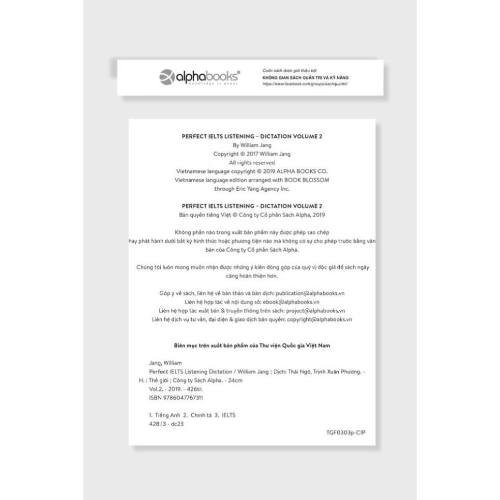 Sách - Perfect Ielts Listening Dictation Vol.2 - William Jang - Alphabooks