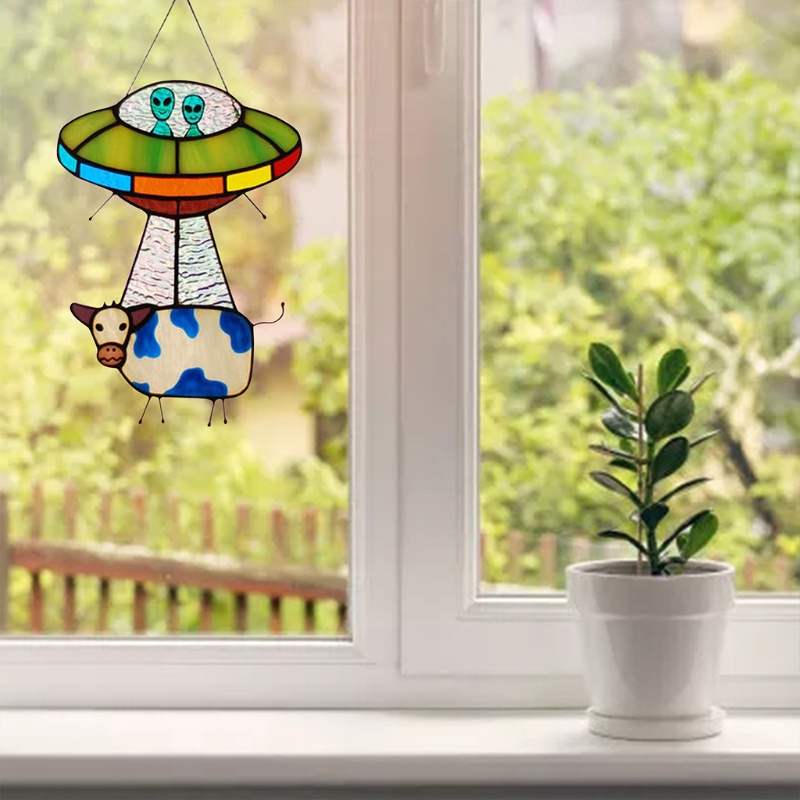 Phụ Kiện Trang Trí Sân Vườn Hình Bò UFO Bằng Kính Độc Đáo