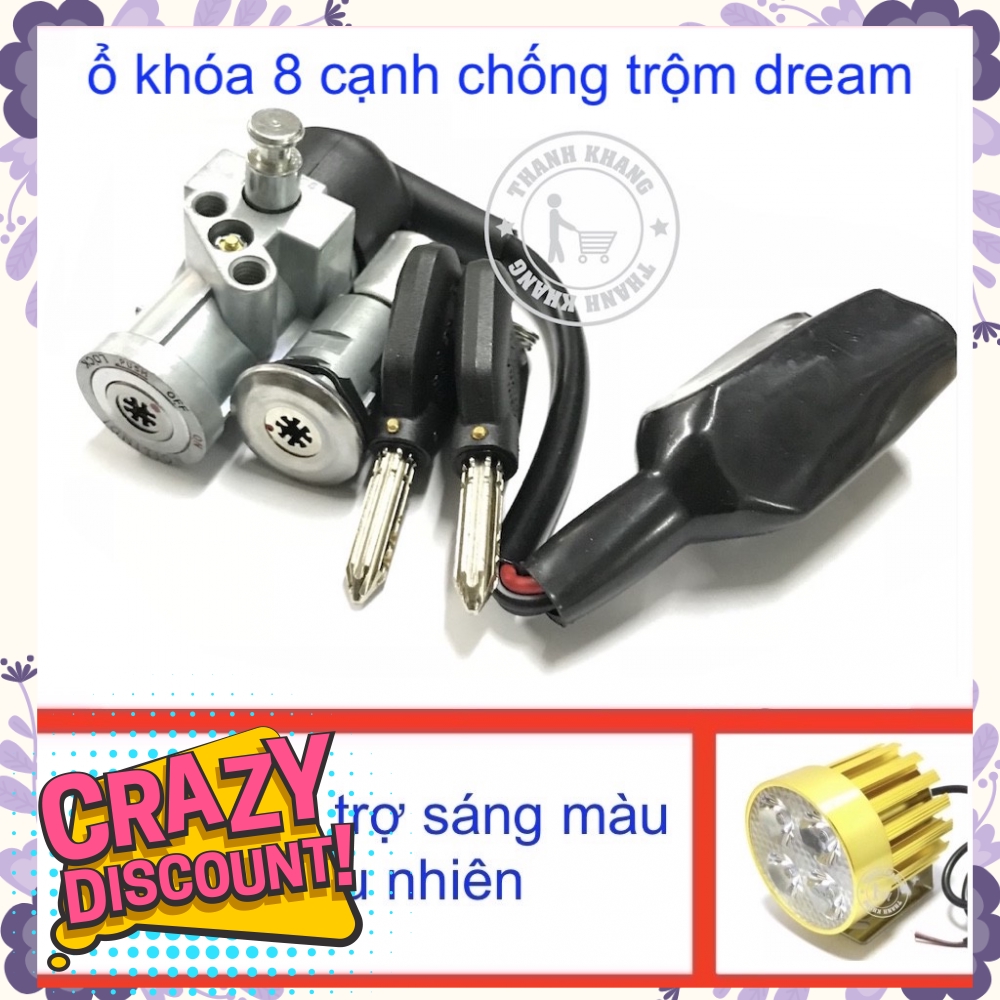 Bộ ổ khóa 8 cạnh chống trộm DREAM tặng đèn trợ sáng L4 màu ngẫu nhiên thanh khang  006000757  002000020 .