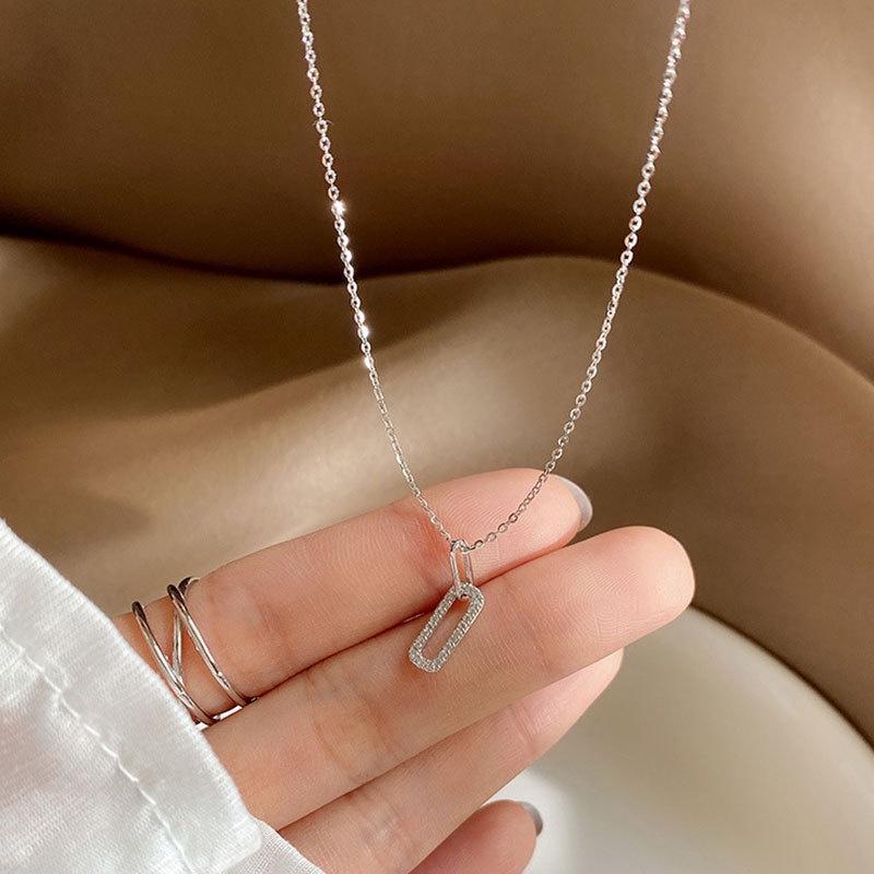 Vòng cổ Hai Lớp Mặt Nhẫn Đôi Đính Đá Sáng Bóng Thời Trang Cổ Điển Cho Nữ