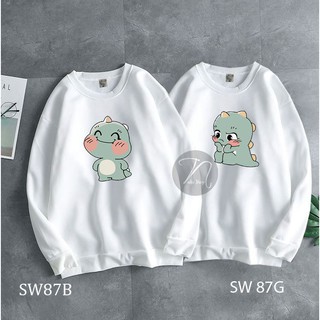 SALE- 🍃Áo đôi  SWEATER tay dài in hình khủng long siêu cute - giá chỉ 1 áo