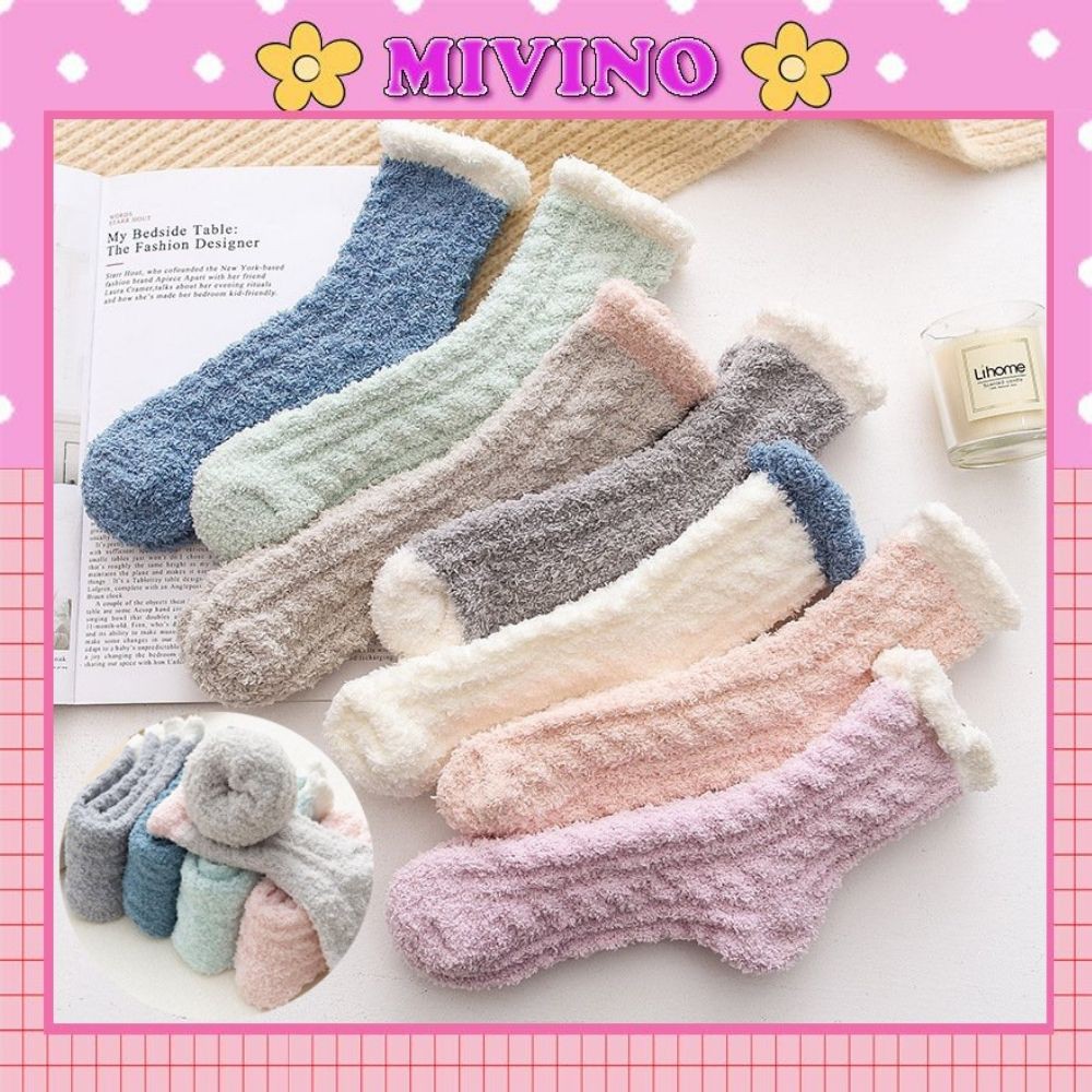 Tất cổ cao nữ Mivino vớ cổ cao len lông cừu cổ bèo phong cách Vintage TN131