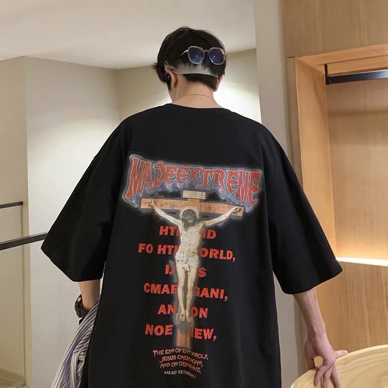 Áo Thun Tay Ngắn Cổ Tròn Form Rộng In Họa Tiết Phong Cách retro Âu Mỹ