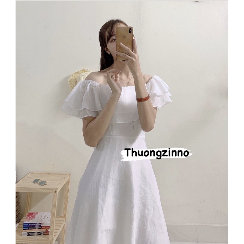 Đầm dự tiệc dáng xoè Váy công chúa trễ vai coan tơ