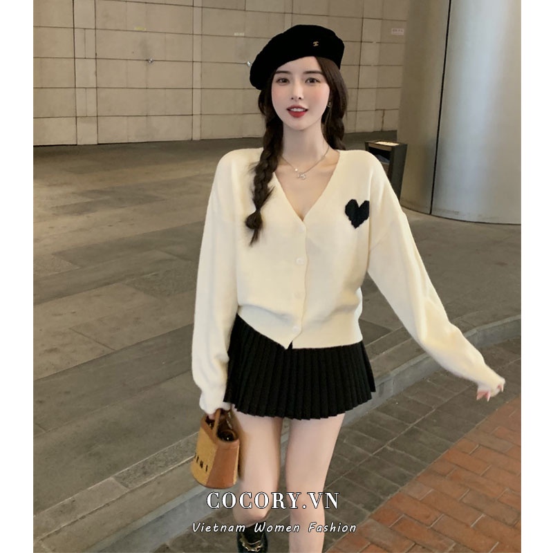 Áo Khoác Cardigan Dệt Kim Tay Dài Họa Tiết Trái Tim Phong Cách Hàn Quốc Thời Trang Cho Nữ | BigBuy360 - bigbuy360.vn