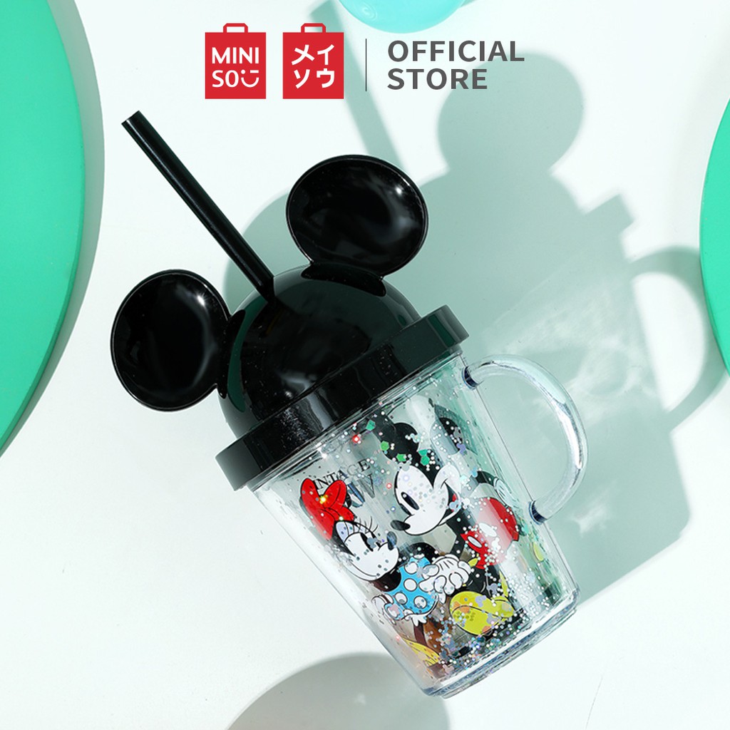 Ly ống hút lấp lánh dòng Mickey có nắp 280mL (hỗn hợp) Miniso