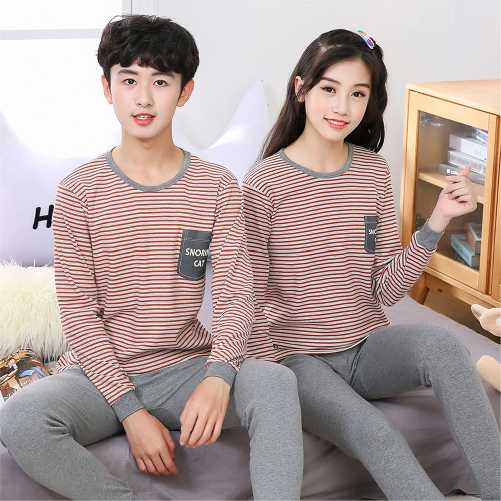 8-18 Years Teens Sleepwear Love Couple Young Boys Pajamas Korean Fashion Kids Cotton Set Pyjamas