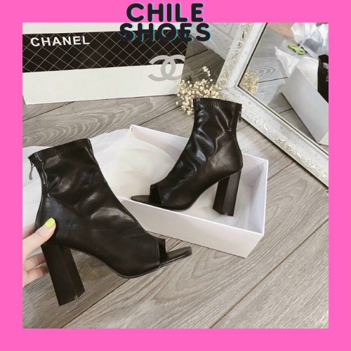 Boot Nữ Hở Mũi, Bốt Nữ Hở Mũi Chất Da Mềm Xỏ Ngón Đế Vuông 7 phân...