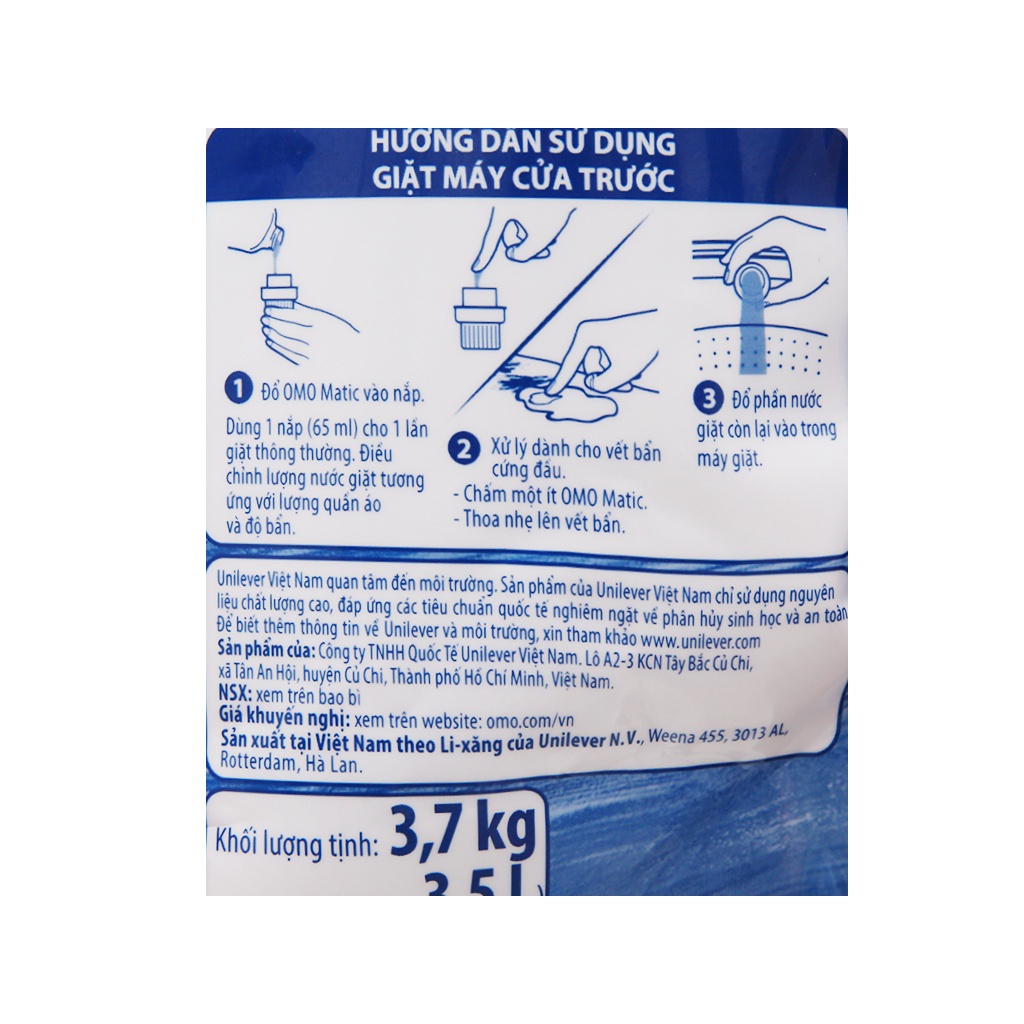 Nước giặt OMO CỬA TRƯỚC BỀN ĐẸP TÚI 3.6KG