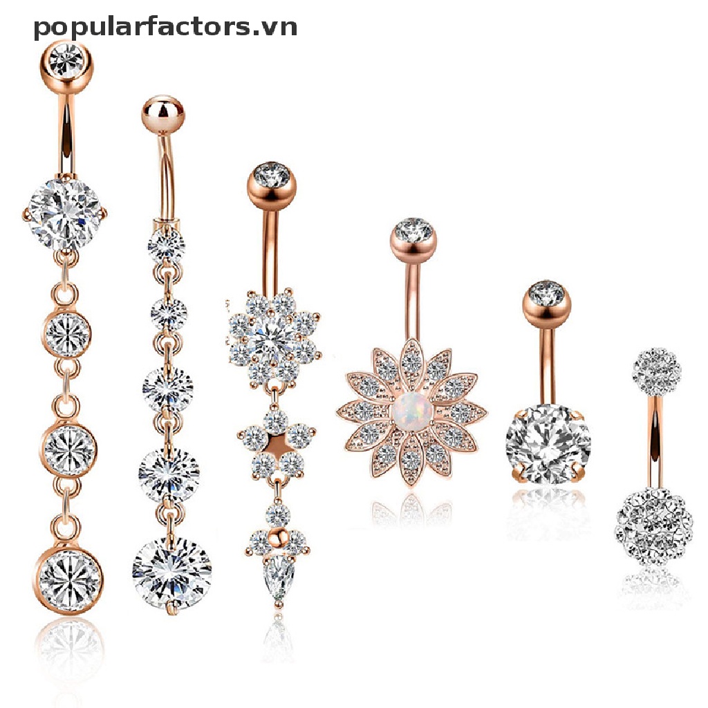 Set 6 Khuyên Rốn Bằng Thép Không Gỉ 14G Cá Tính