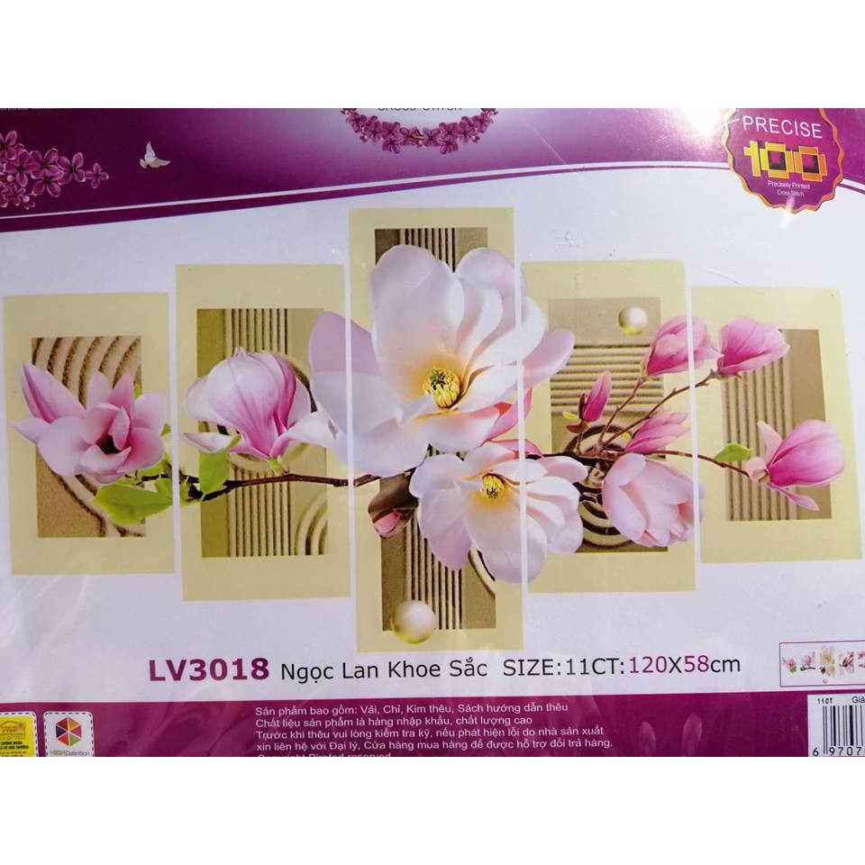 Tranh thêu chữ thập hoa ghép 5 bức LV3018