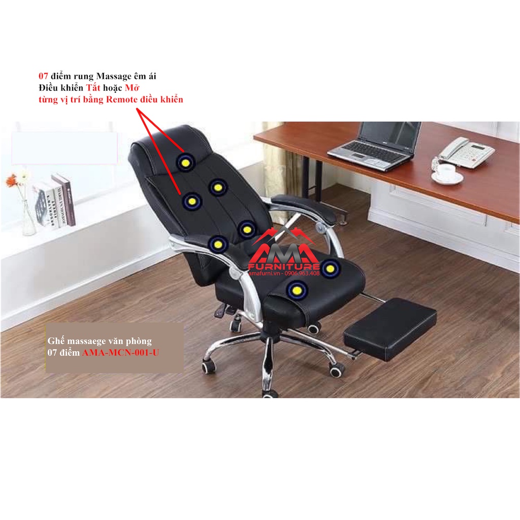 Ghế làm việc rung massage 07 điểm, có chân gác nằm, ngả lưng thư giãn, bọc da êm ái AMA Furniture AMA-MCN001-U1