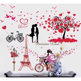 Combo 2 bức decal dán tường xe đạp tình yêu