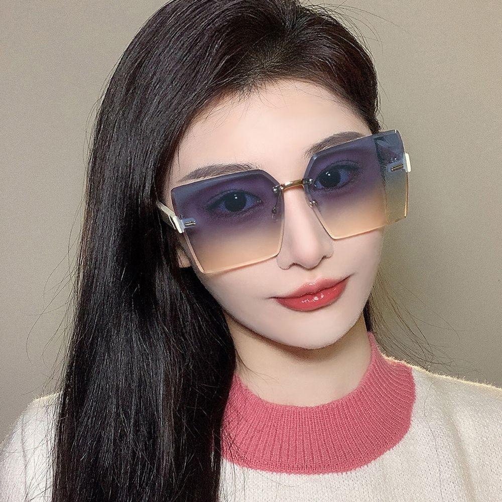 Kính Chống Tia UV Không Gọng Dáng Vuông Màu Sắc Gradient Dành Cho Nam Nữ