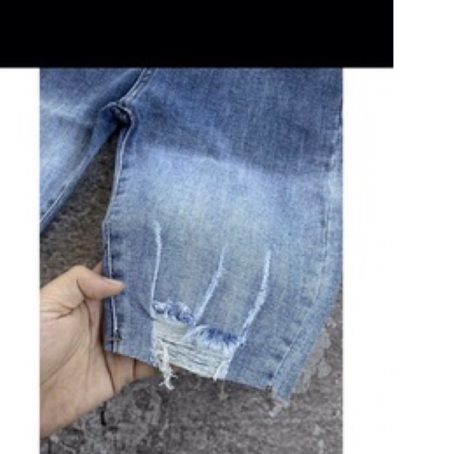 Quần ngố jean wash 2 màu co giãn rách gối form ôm dáng LY alohashop91