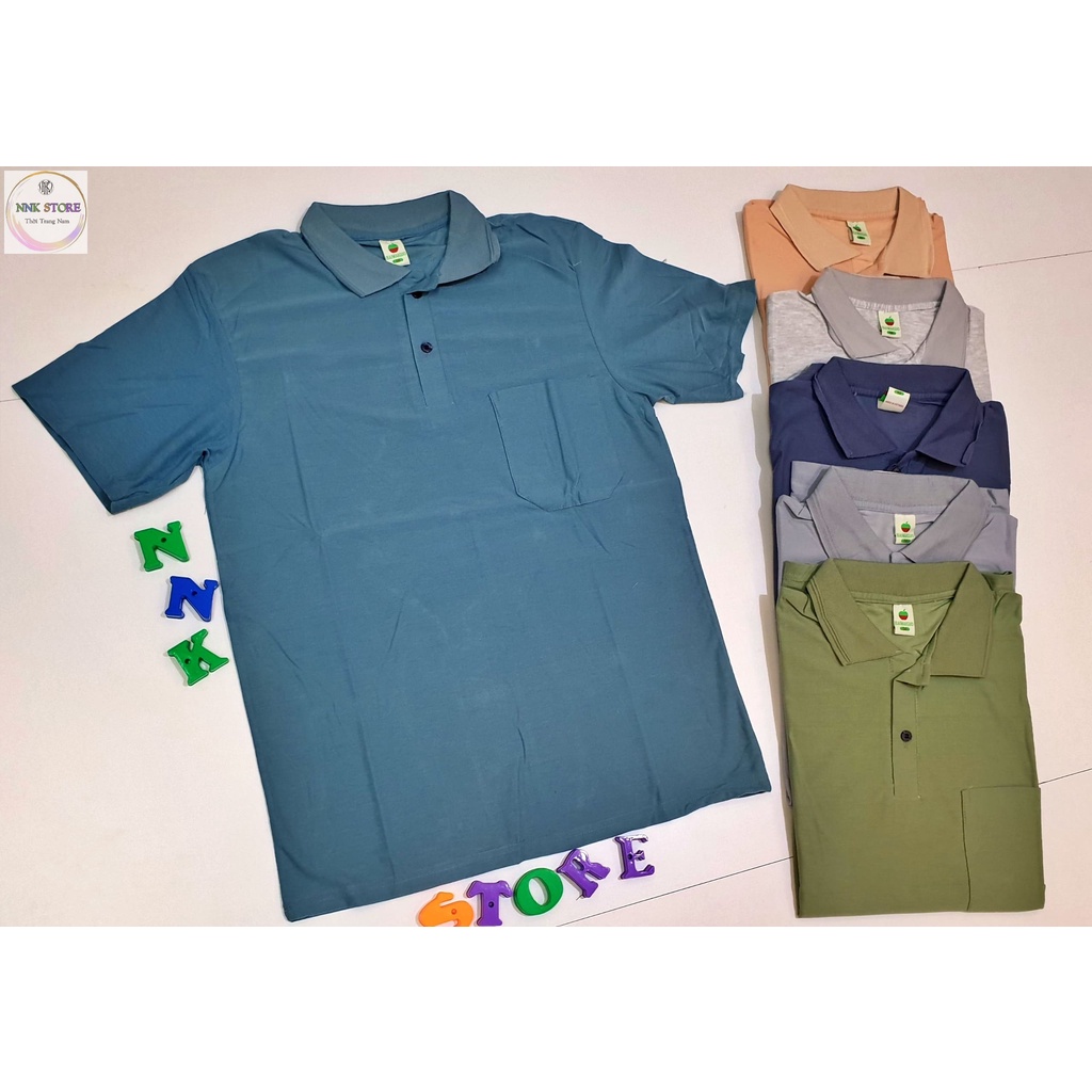 Áo Thun Nam Có Túi Trung Niên Loại Trơn Cổ Bẻ From Rộng Tay Lỡ NNKSTORE Size Từ 50 - 75kg
