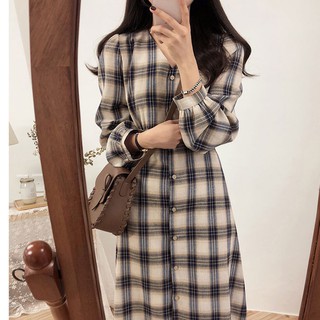 đầm caro tay dài thời trang nữ tính