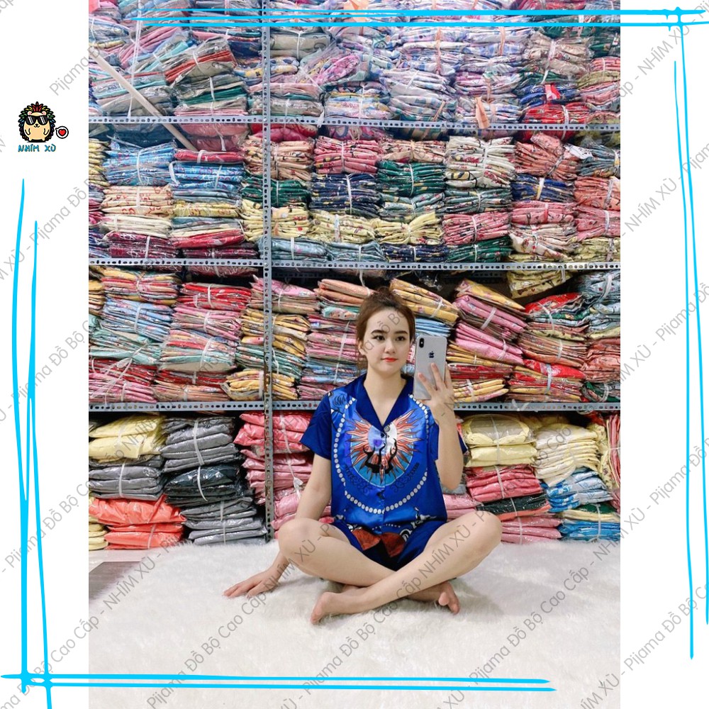 Đồ Bộ Ngủ Pijama Mặc Nhà Quần Đùi Áo Ngắn Tay Vải Satin Cao Cấp phối họa tiết mặt trời phong cách nghệ thuật lập thể | BigBuy360 - bigbuy360.vn