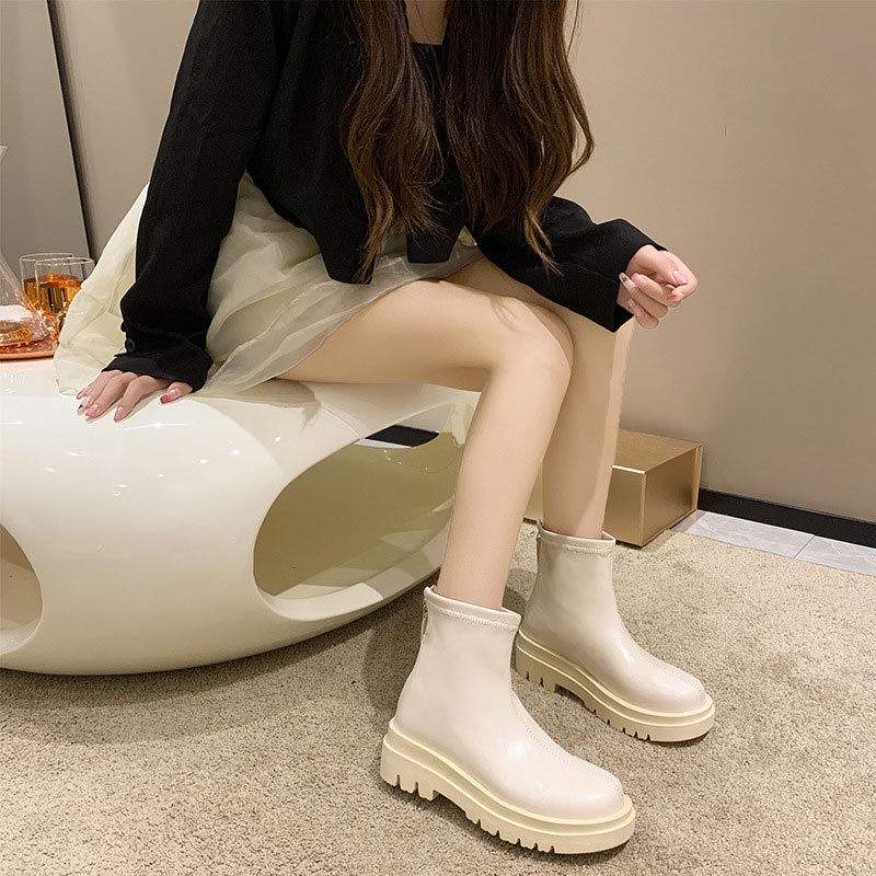 Giày Bốt Martin Cổ Thấp Đế Dày Có Khóa Kéo Thời Trang Thu Đông 2022 Phong Cách Hàn Quốc Cho Nữ