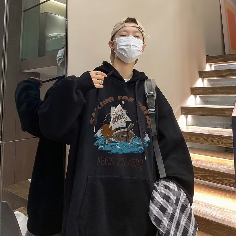 Áo Hoodie Dáng Rộng Thời Trang Retro Mỹ Cá Tính Cho Nam