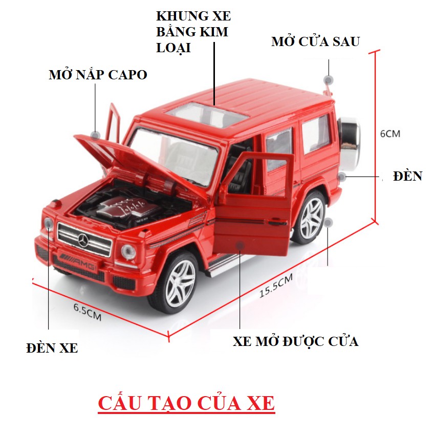 Mô hình xe ô tô Mercedes AMG G65 tỉ lệ 1:32 bằng kim loại có âm thanh và đèn