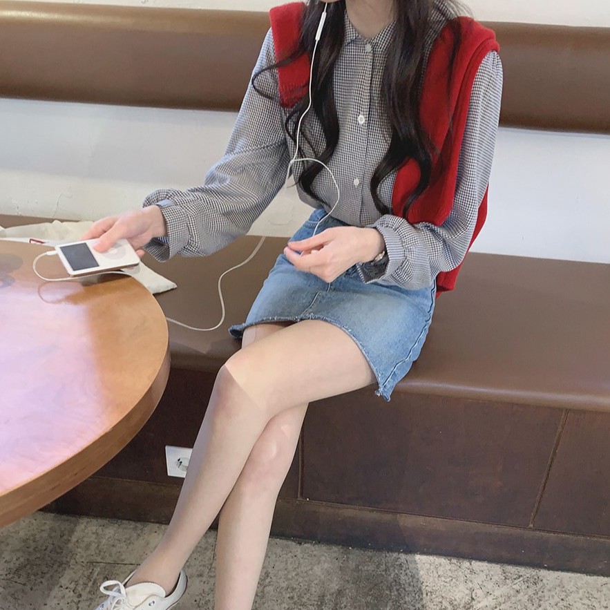 Áo sơ mi tay dài họa tiết sọc caro phong cách Hàn Quốc dành cho bạn nữ 42541