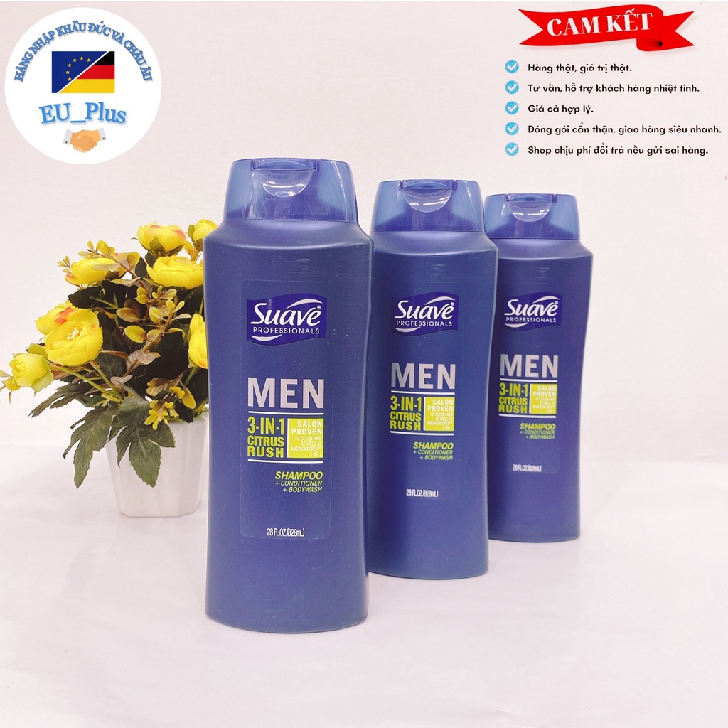 Sữa Tắm Gội Xả Dành Cho Nam Suave Men 3 in 1 828ml - Mỹ