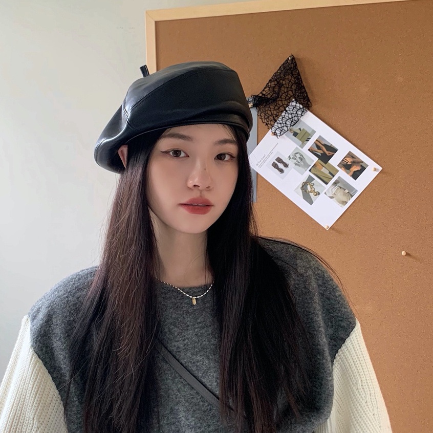 Mũ beret MG STUDIO vải pu 5 màu sắc lựa chọn