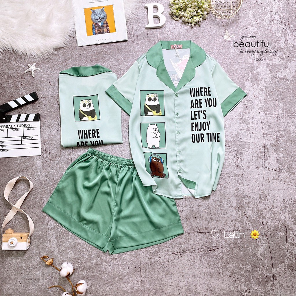 Đồ bộ nữ, pijama lụa Latin cao cấp,áo cộc quần cộc nhiều màu cute hàng thiết kế Boo 02 | BigBuy360 - bigbuy360.vn