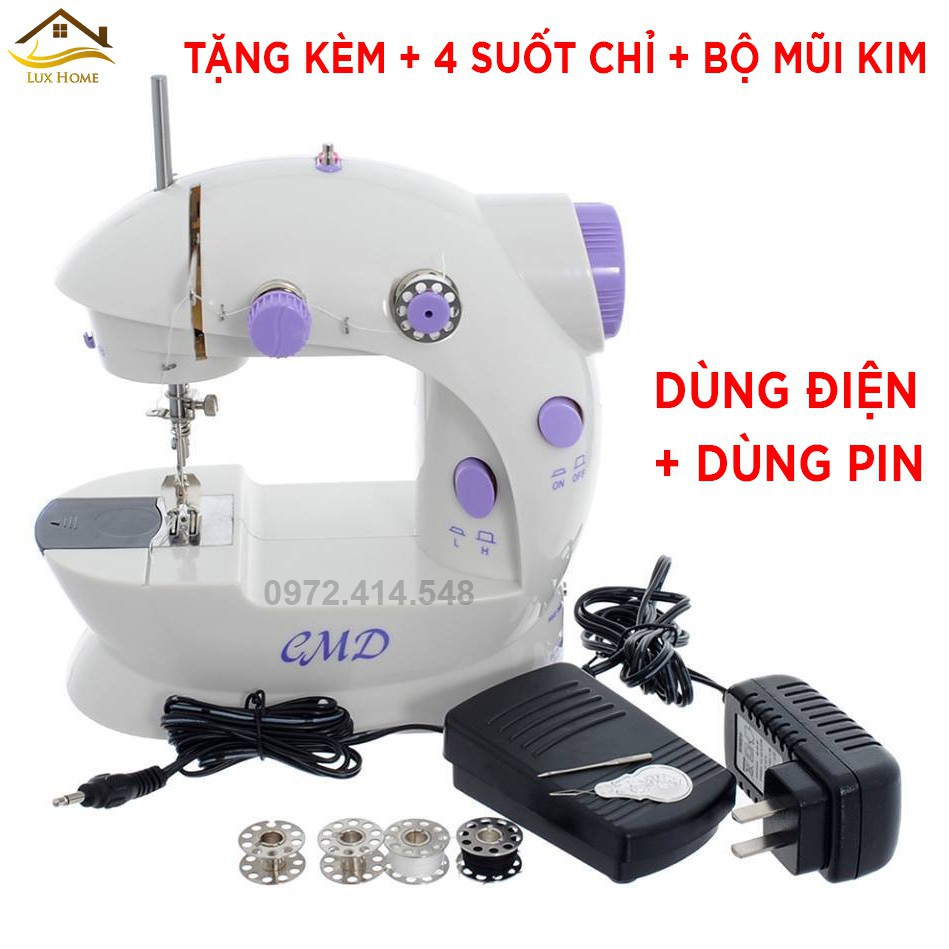 [Giảm 30K Ship] Máy may mini cao cấp có đèn - Máy Khâu Mini Gia Đình Cầm Tay Tiện Dụng, Cắt chỉ, may vải thun, vải bò