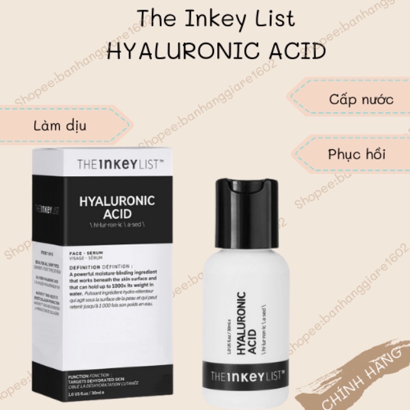 Tinh chất cấp ẩm phục hồi da The INKEY List Hyaluronic Acid Serum 30ml